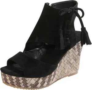Tassel High Wedge Sandals Open Toe Espadrilles Sandal Comfortable Dressy Ankle Strap Platform Shoes Suitable Boho Beach Summer Shoe