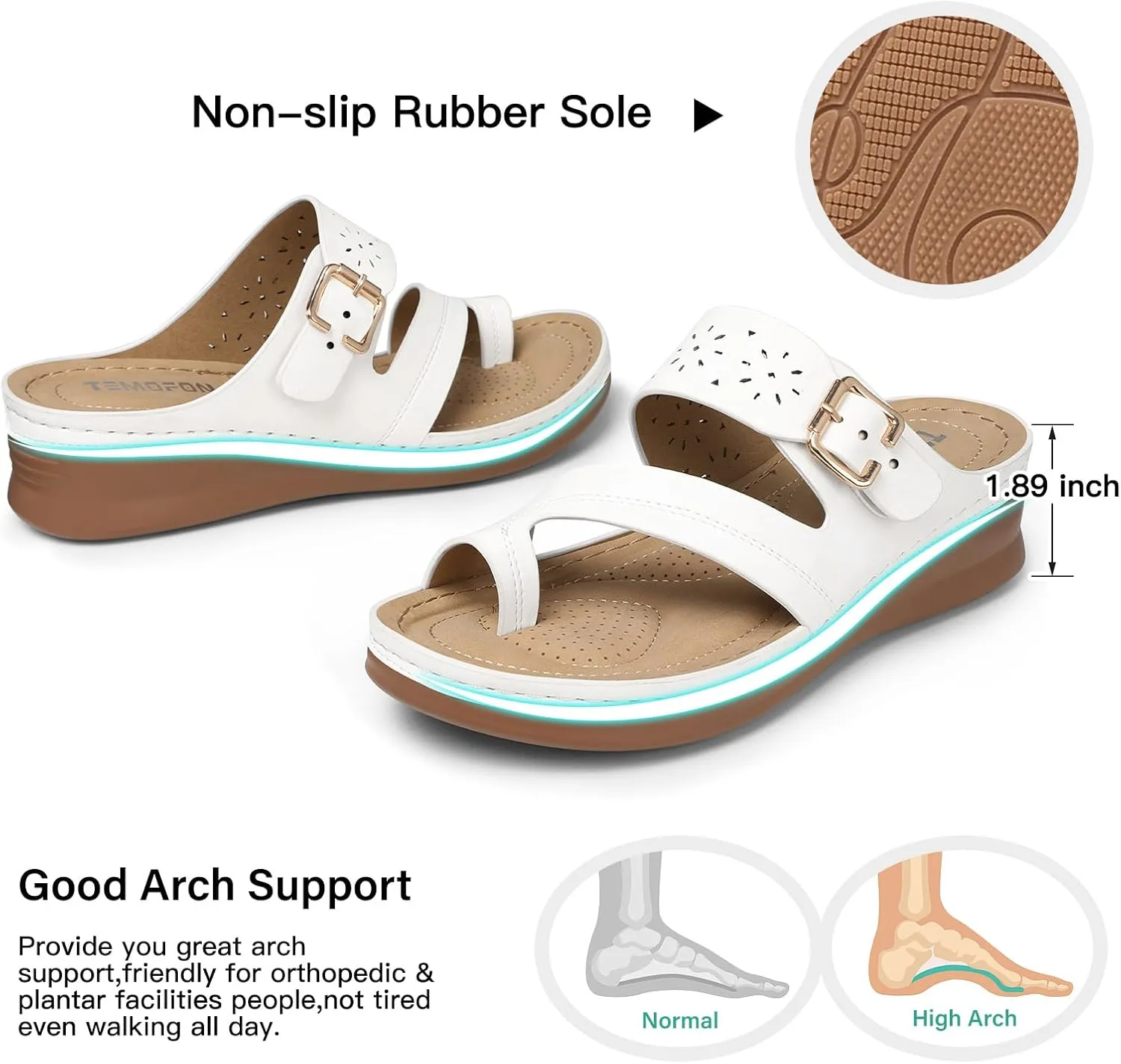 TEMOFON Flip Flops for Women Summer: Comfortable Walking Sandals,Arch Support,Orthopedic Bunion Sandal, Dressy Black/Navy/White Sandals Size 5-11