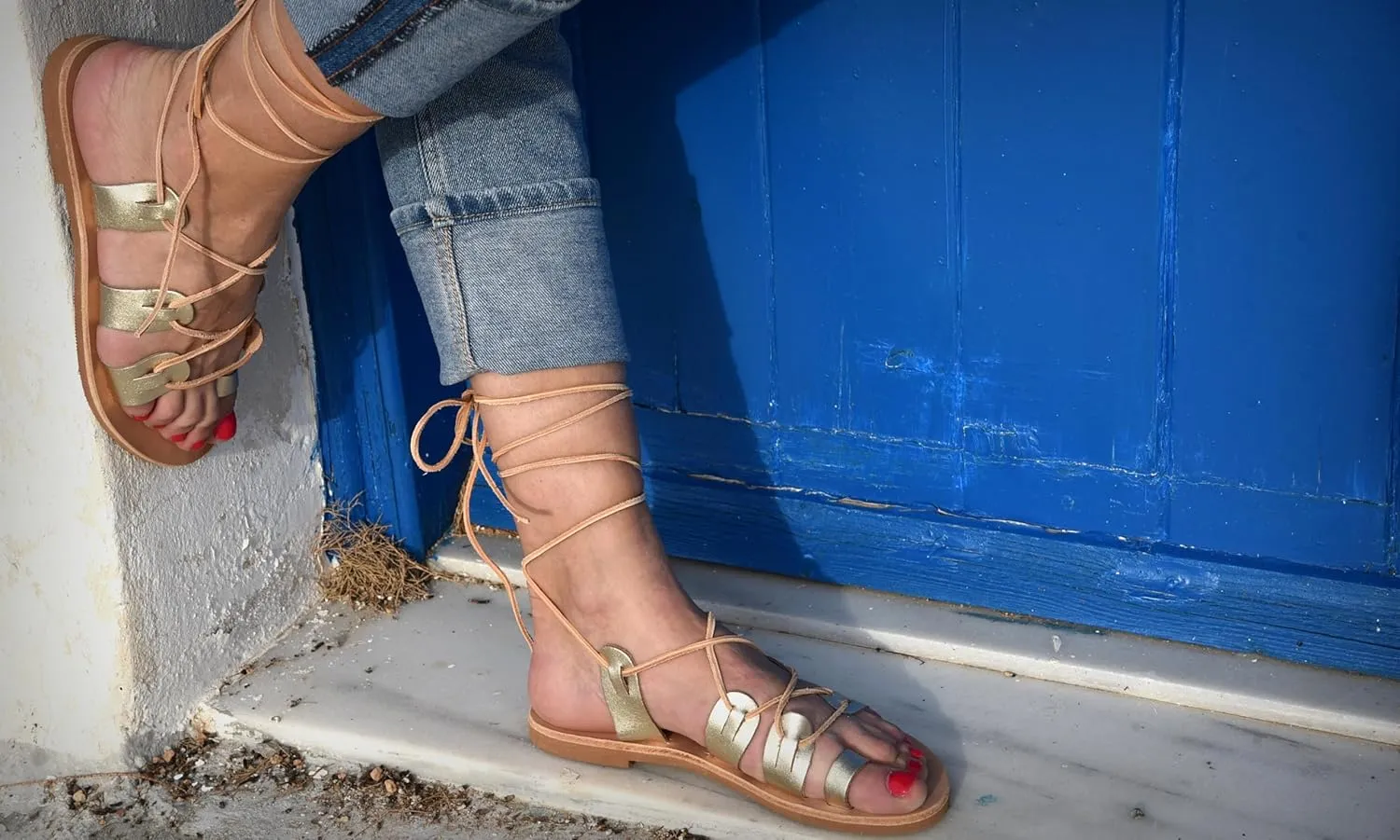Tie Up Greek leather Sandals, Black Ankle wrap flat Sandals, Toe ring Lace up shoes women, Summer leather Shoes, Gladiator Sandals, Handmade (US10, Gold)