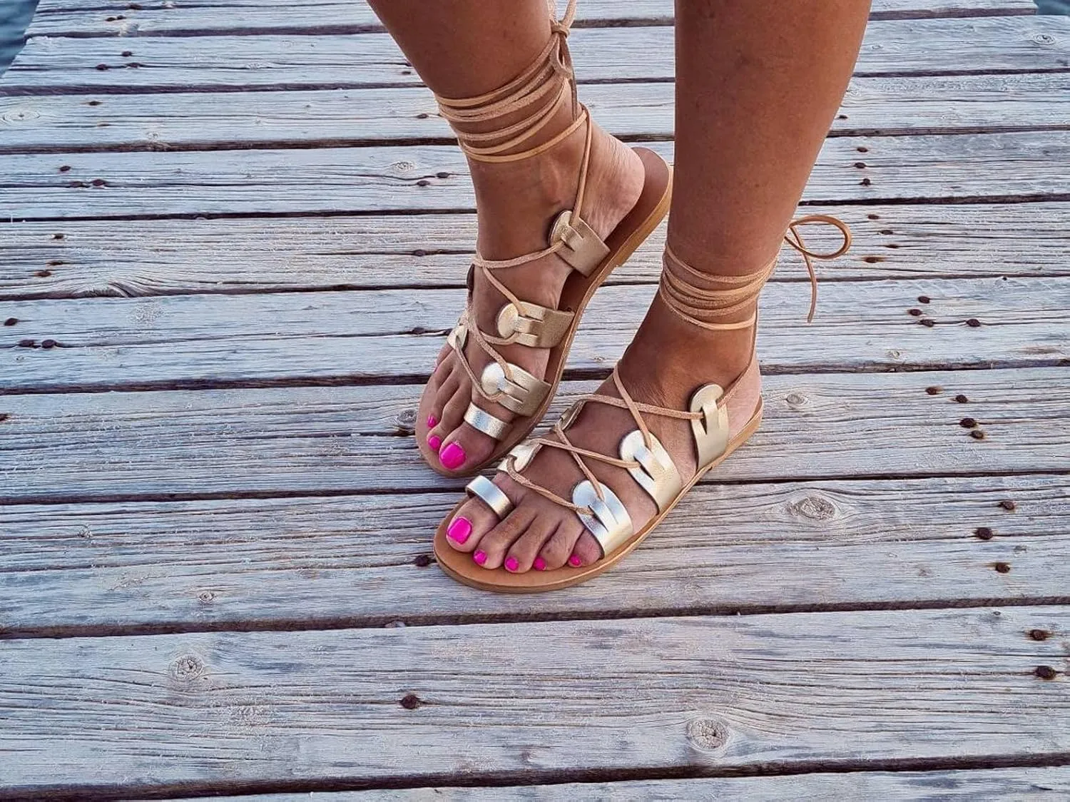 Tie Up Greek leather Sandals, Black Ankle wrap flat Sandals, Toe ring Lace up shoes women, Summer leather Shoes, Gladiator Sandals, Handmade (US10, Gold)