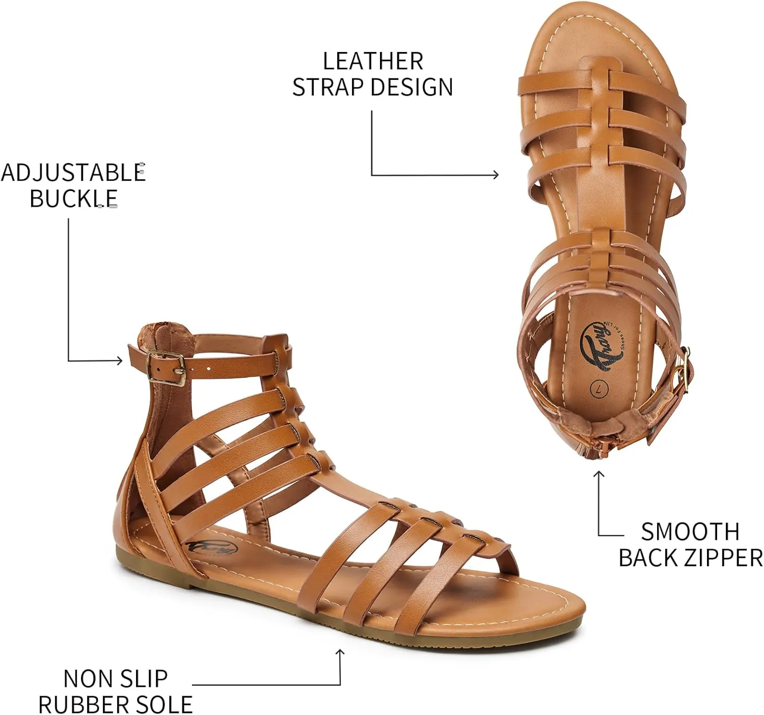 Trary Women's Sandal, Comfortable Gladiator Sandals Ankle Strap Flats Sandalias Para Mujer Beach Sandals Wide Width Open Toe Cross Strappy Sandals for Women Dressy Summer