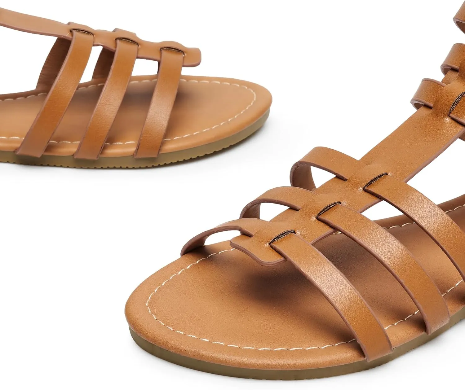 Trary Women's Sandal, Comfortable Gladiator Sandals Ankle Strap Flats Sandalias Para Mujer Beach Sandals Wide Width Open Toe Cross Strappy Sandals for Women Dressy Summer
