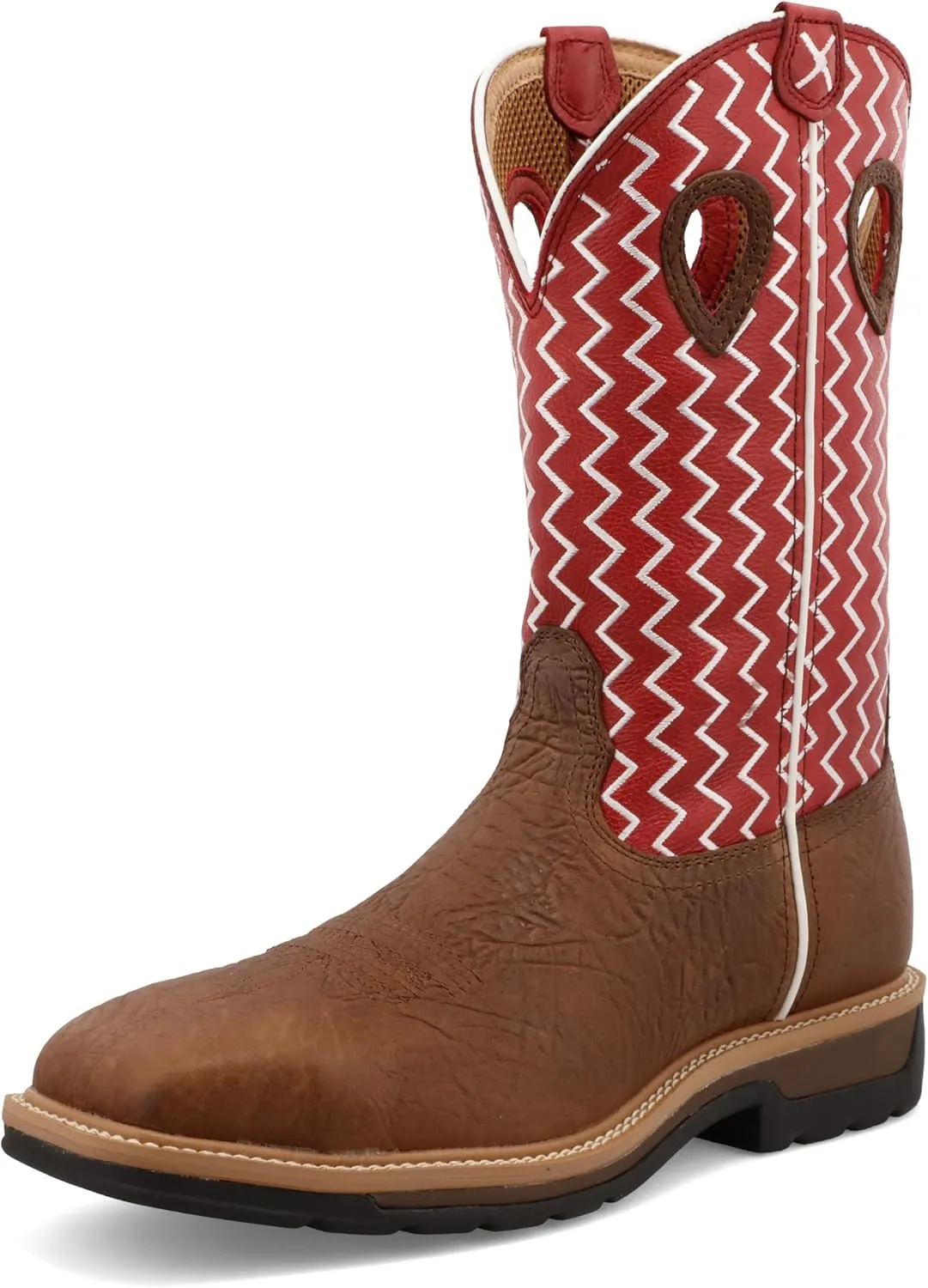 Twisted X Men's 12" Western Work Boot, Square Toe Steel Toe, Distressed Saddle Shoulder & Cherry, 12 D