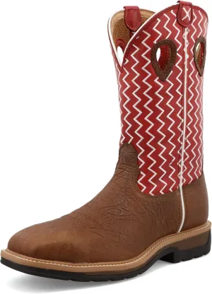 Twisted X Men's 12" Western Work Boot, Square Toe Steel Toe, Distressed Saddle Shoulder & Cherry, 12 D