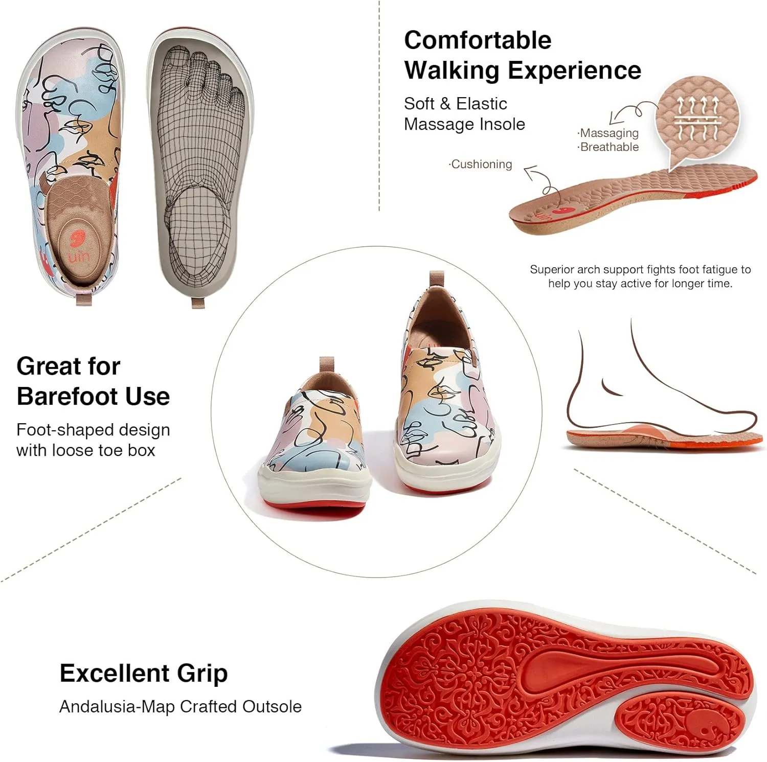 UIN Women's Slip On Loafers Lightweight Walking Sneaker Art Travel Shoes Toledo Ⅷ