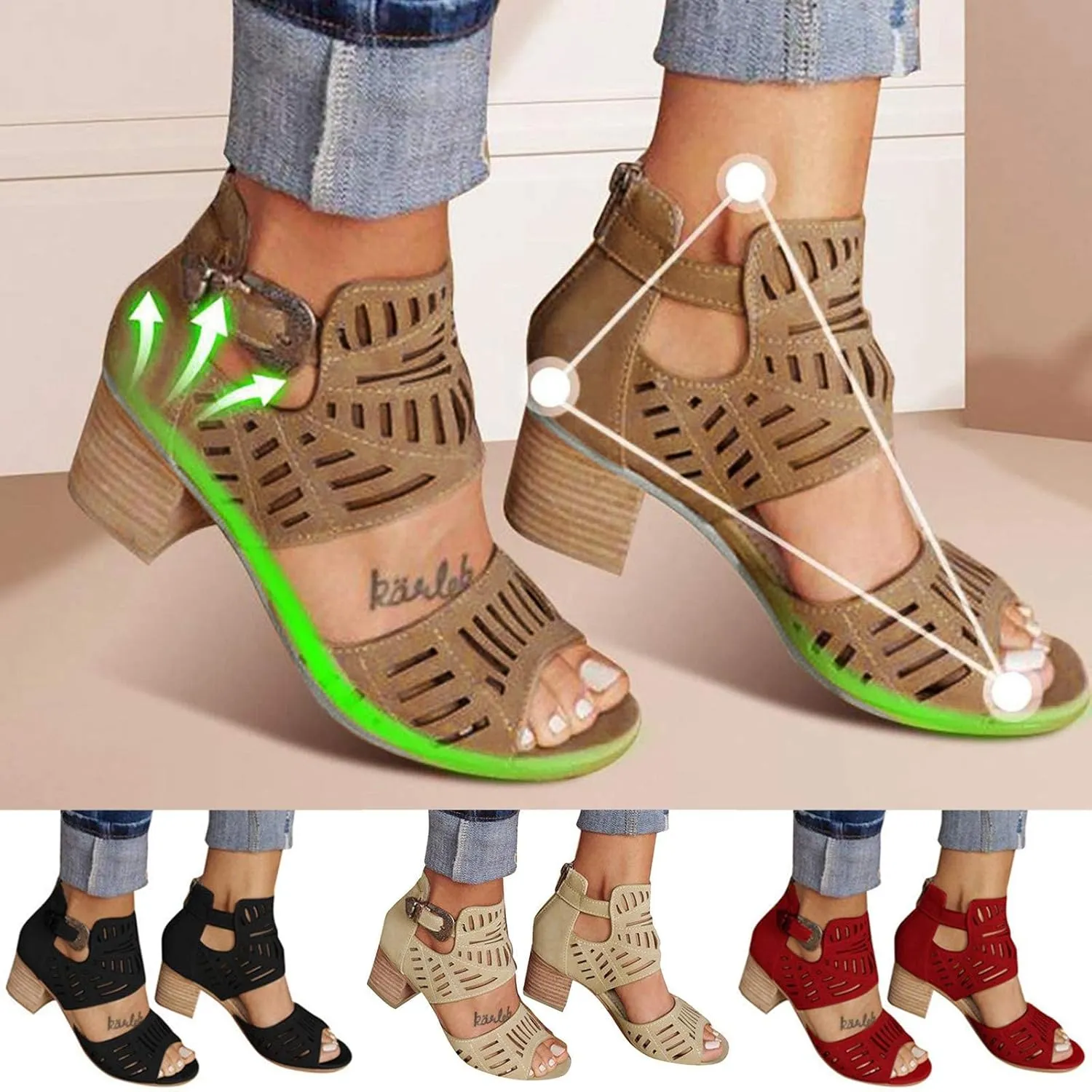 UOQAPRE Chunky Heeled Sandals for Womens Bohemian Cutout Open Toe Summer Block Womens Heeled Party Dress Sandals
