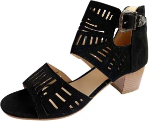 UOQAPRE Chunky Heeled Sandals for Womens Bohemian Cutout Open Toe Summer Block Womens Heeled Party Dress Sandals