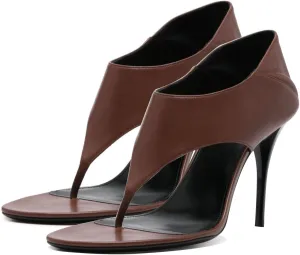 Vertundy Women's Leather High Heeled Sandals Open Round Toe T-bar Strap Stiletto Heels Slip On Fashion Comfortable Shoes