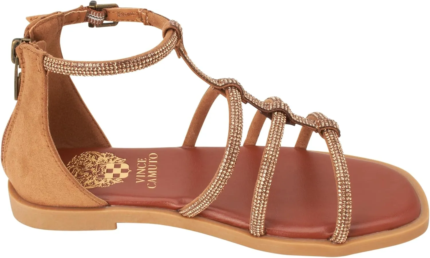 Vince Camuto Girls' Sandals - Open Toe Summer Strappy Flat Dress Gladiator Sandals with Adjustable Buckle Closure and Zipper