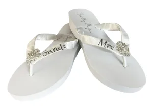 Vintage Lace Bling Bridal Wedge Flip Flops, Wedding Sandals for Destination Beach Reception, Vow Renewal, Teacher Gift