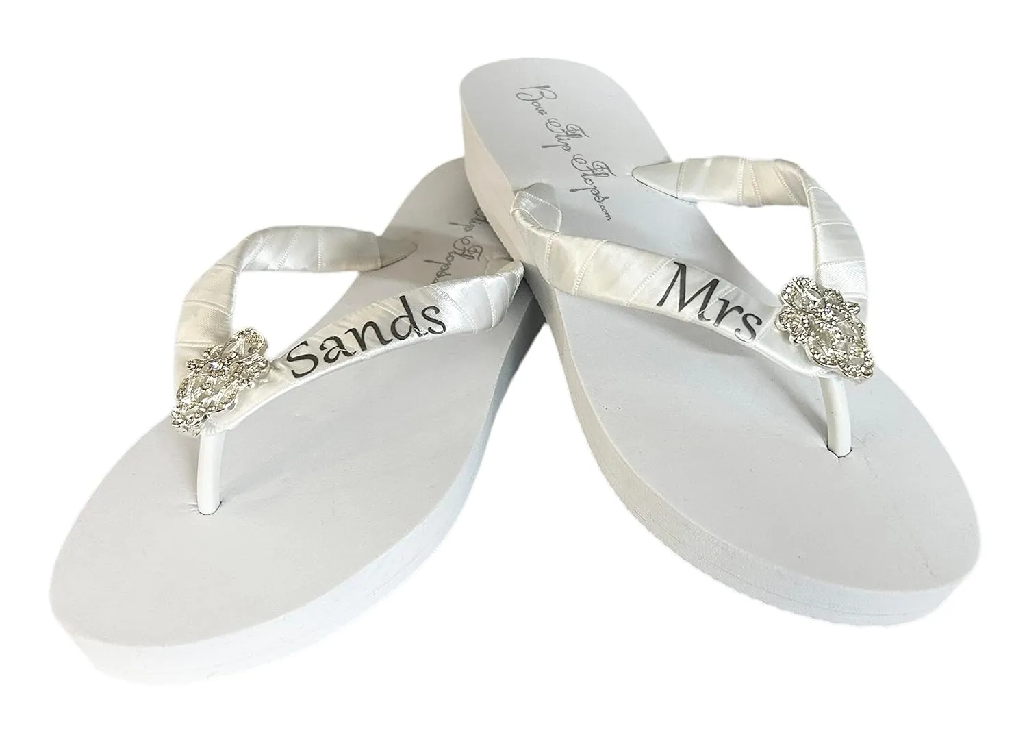 Vintage Lace Bling Bridal Wedge Flip Flops, Wedding Sandals for Destination Beach Reception, Vow Renewal, Teacher Gift