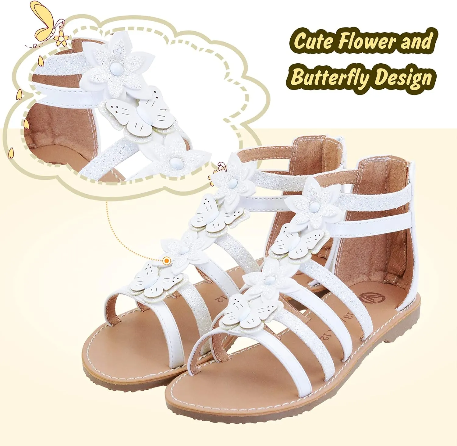 Vonair Girls Gladiator Sandals Cute Open Toe Breathable Summer Shoes with Rubber Sole (Toddler/Little Kid/Big Kid)