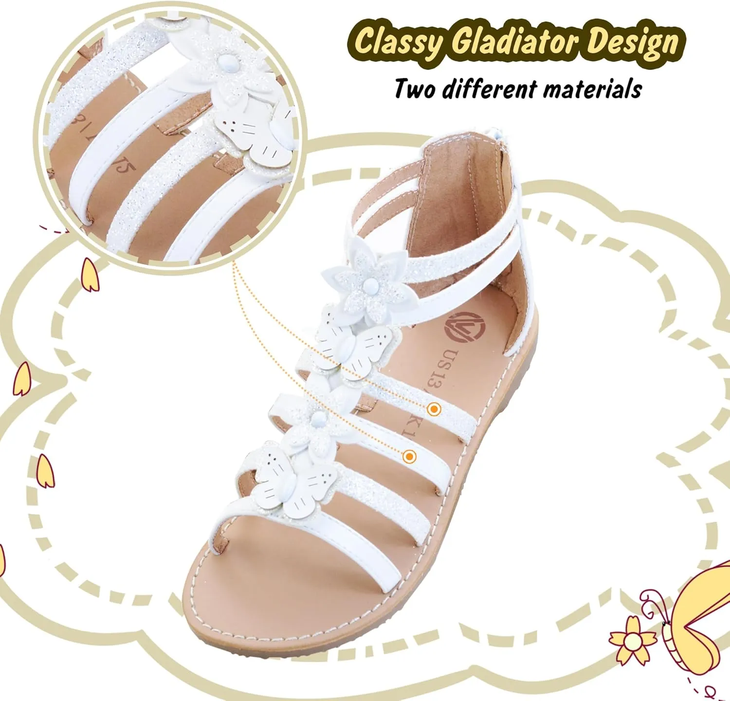 Vonair Girls Gladiator Sandals Cute Open Toe Breathable Summer Shoes with Rubber Sole (Toddler/Little Kid/Big Kid)