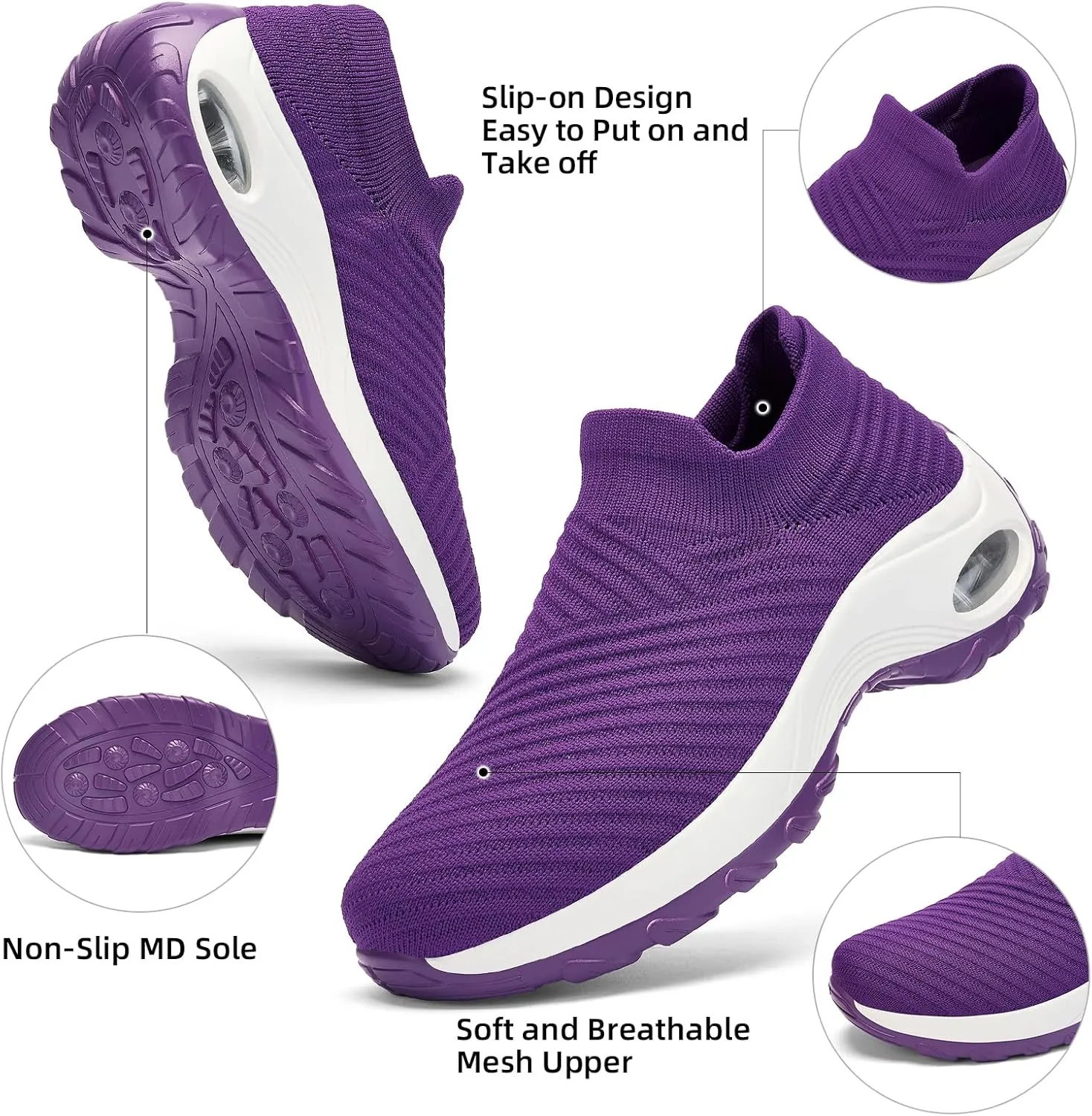Walking Shoes Women Slip On Sock Sneakers Mesh Non Slip Shoes Air Cushion Platform Loafers
