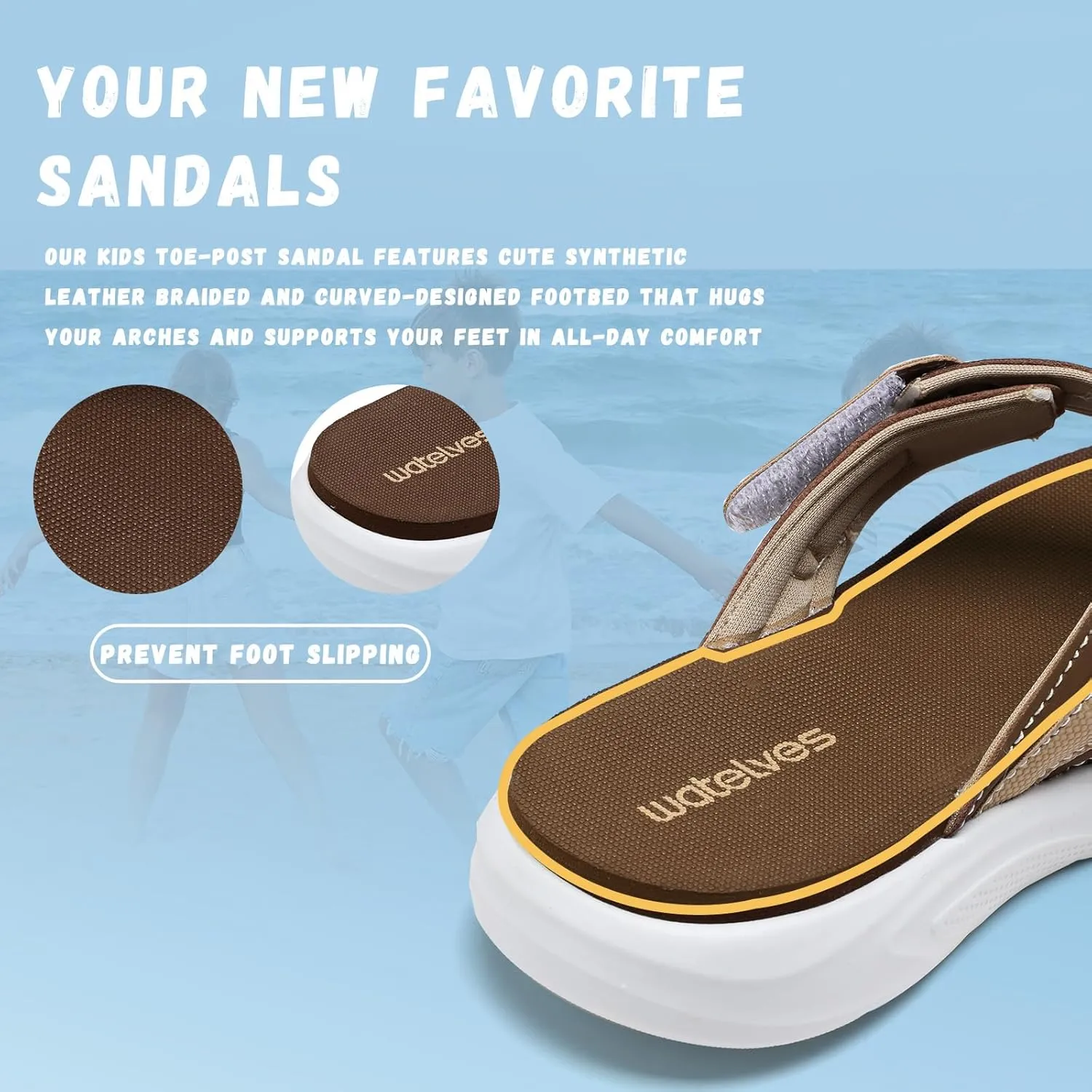 WateLves Kids Flip Flops Boys Girls Adjustable Hook and Loop Sandals Non-Slip Summer Sandal Shoes for Beach Swim Pool (Little Kid/Big Kid)