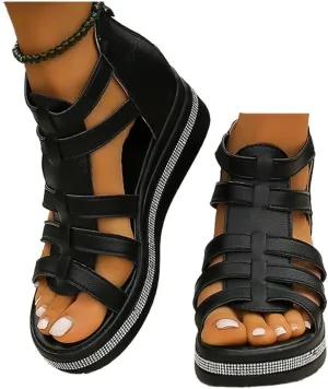 Wedge Gladiator Sandals for Women, Comfort Sandals for Women, Casual Walking Sandals, Women Platform Sandals (Black,7.5-8)
