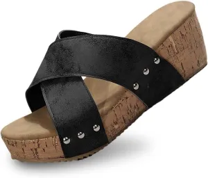 Wedge Sandals for Women Closed Toe Comfortable Summer Platform Summer Beach Bohemia Ankle Strap Causal Outdoor Dressy Shoes Orthopedic Comfy Hook and Loop Gladiator Casual Hollow