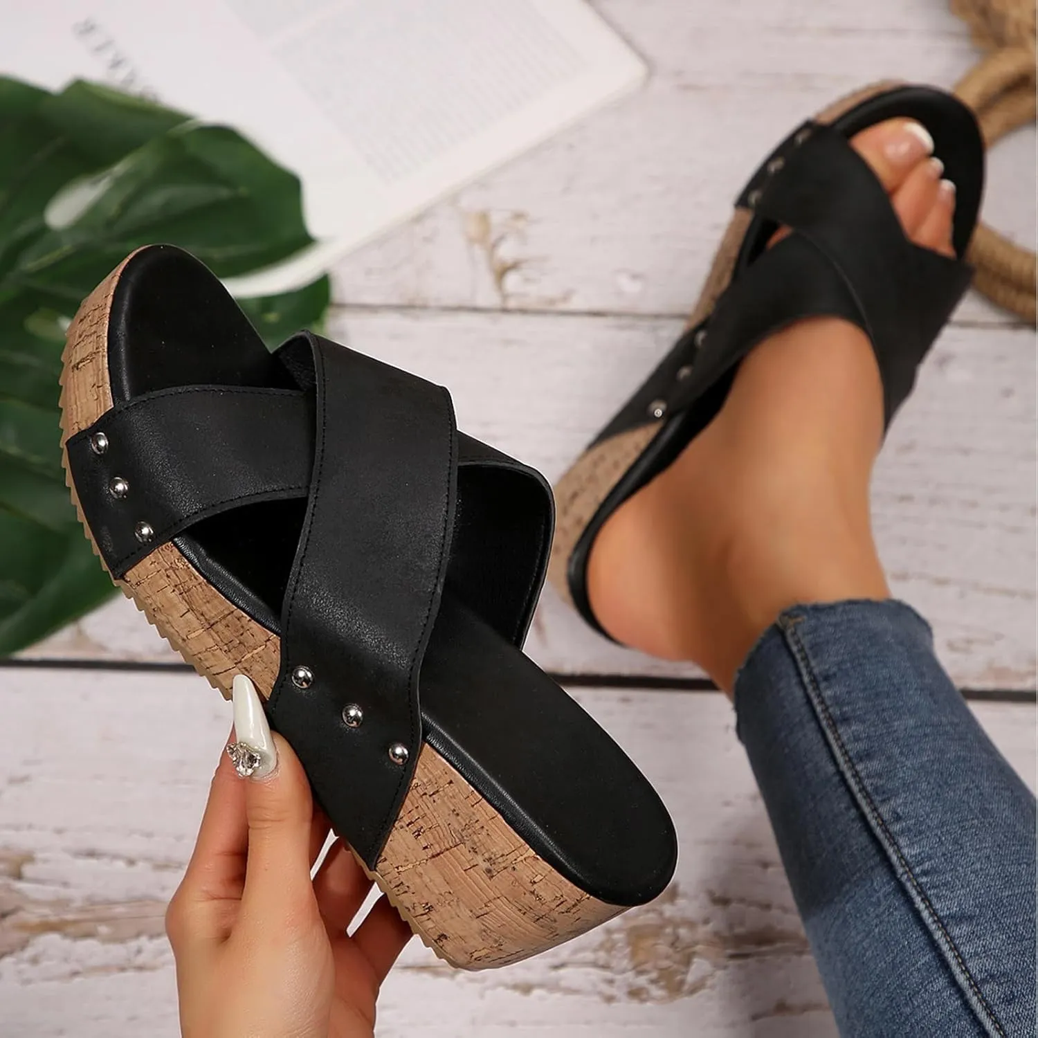 Wedge Sandals for Women Closed Toe Comfortable Summer Platform Summer Beach Bohemia Ankle Strap Causal Outdoor Dressy Shoes Orthopedic Comfy Hook and Loop Gladiator Casual Hollow
