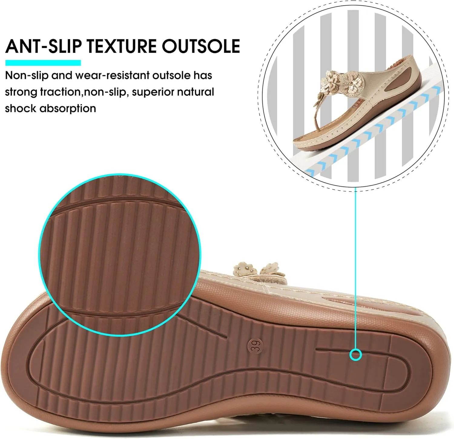 Wedge Sandals for Women Flip-Flops: Adjustable Hook Loop Causal Flower Summer Womens Sandals Comfortable Cushion Women's Flip Flops