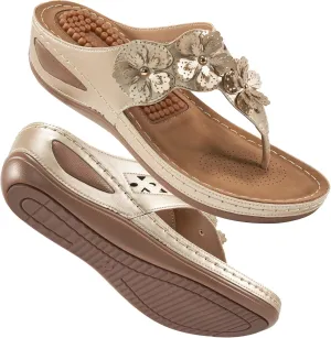 Wedge Sandals for Women Flip-Flops: Adjustable Hook Loop Causal Flower Summer Womens Sandals Comfortable Cushion Women's Flip Flops