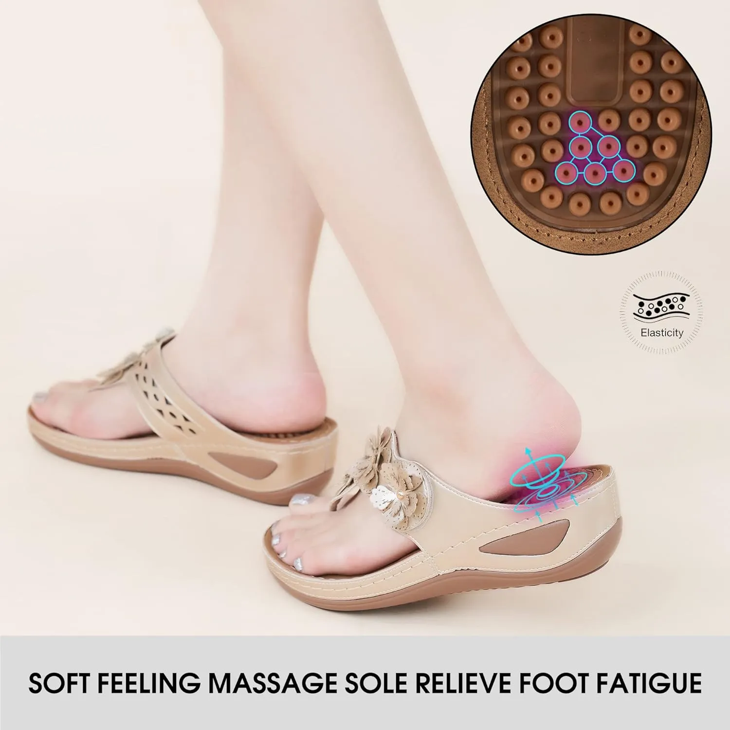 Wedge Sandals for Women Flip-Flops: Adjustable Hook Loop Causal Flower Summer Womens Sandals Comfortable Cushion Women's Flip Flops