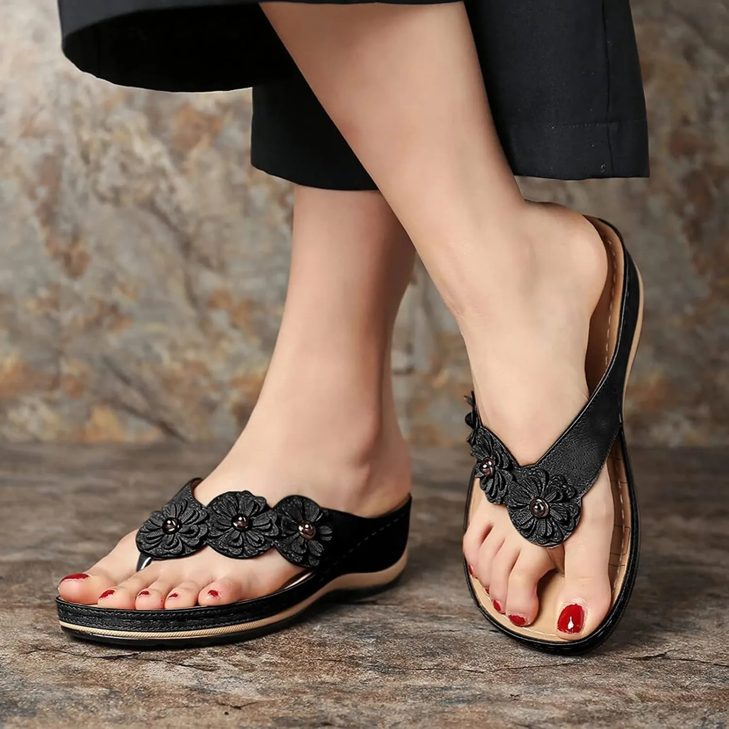 Wedge Sandals for Women Orthopedic Sandals with Arch Support Casual Walking Thong Sandals Open Toe Flip Flops