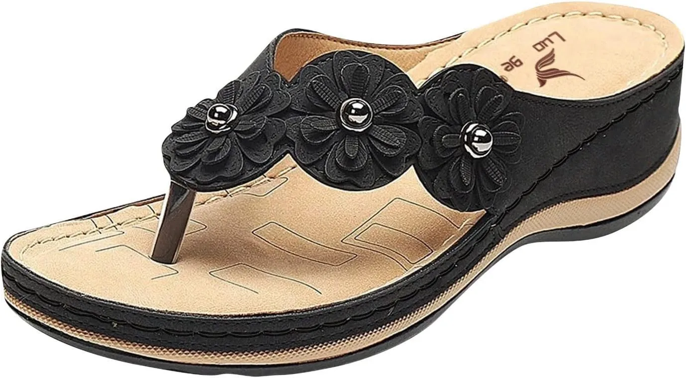 Wedge Sandals for Women Orthopedic Sandals with Arch Support Casual Walking Thong Sandals Open Toe Flip Flops