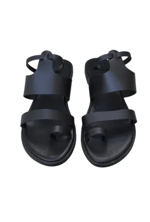 Women Gladiator Sandals Summer Toe Ring Shoes Sandals with ankle buckle, Distressed Waxed Leather (8, Black)