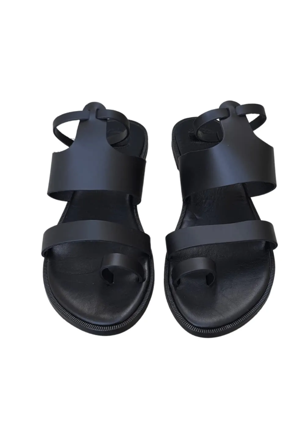 Women Gladiator Sandals Summer Toe Ring Shoes Sandals with ankle buckle, Distressed Waxed Leather (8, Black)