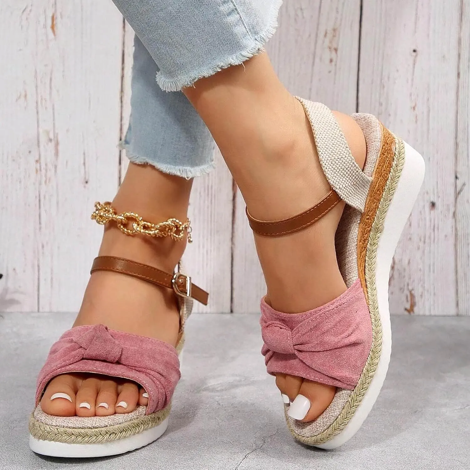 Women's Comfort Orthopedic Sandals: Open Toe Espadrille Wedge Sandals for Women Platform Ankle Strap High Heels Summer Beach Walking Casual Flats Shoes