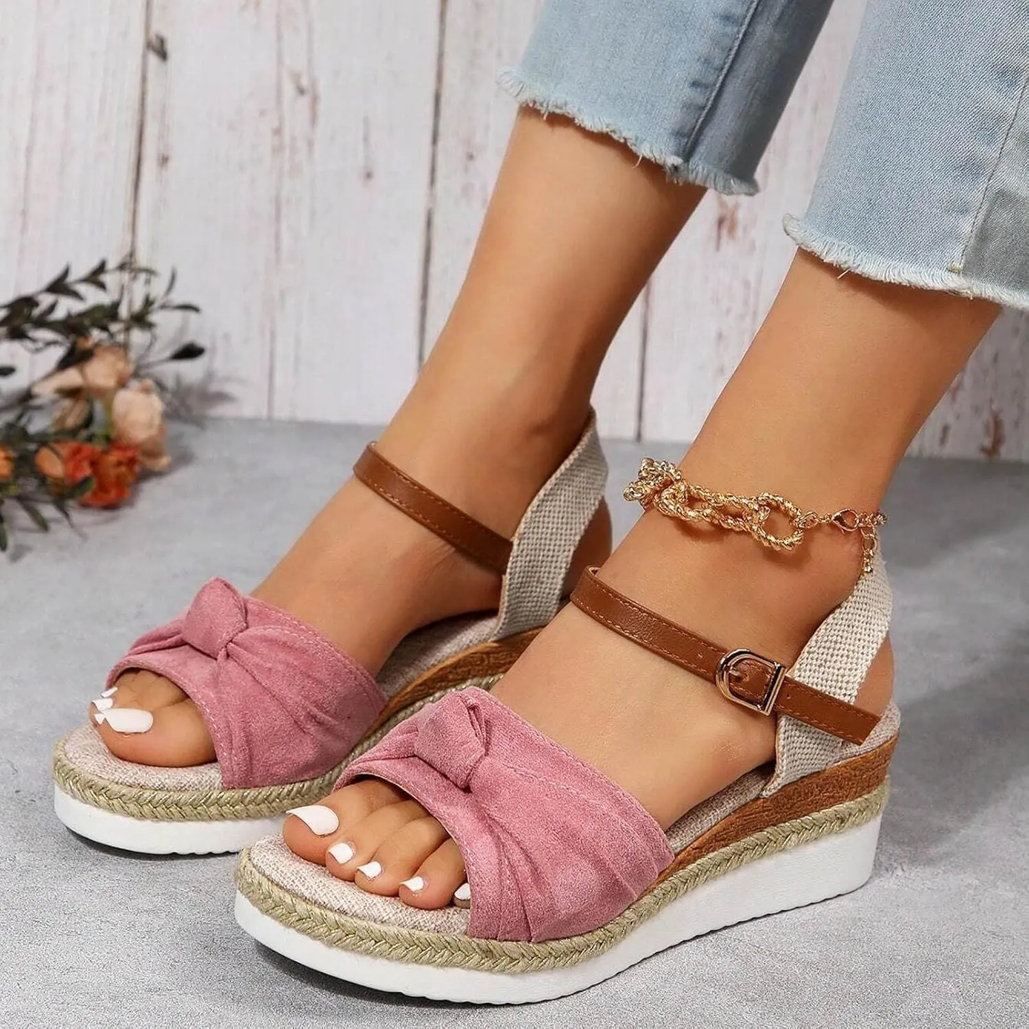 Women's Comfort Orthopedic Sandals: Open Toe Espadrille Wedge Sandals for Women Platform Ankle Strap High Heels Summer Beach Walking Casual Flats Shoes