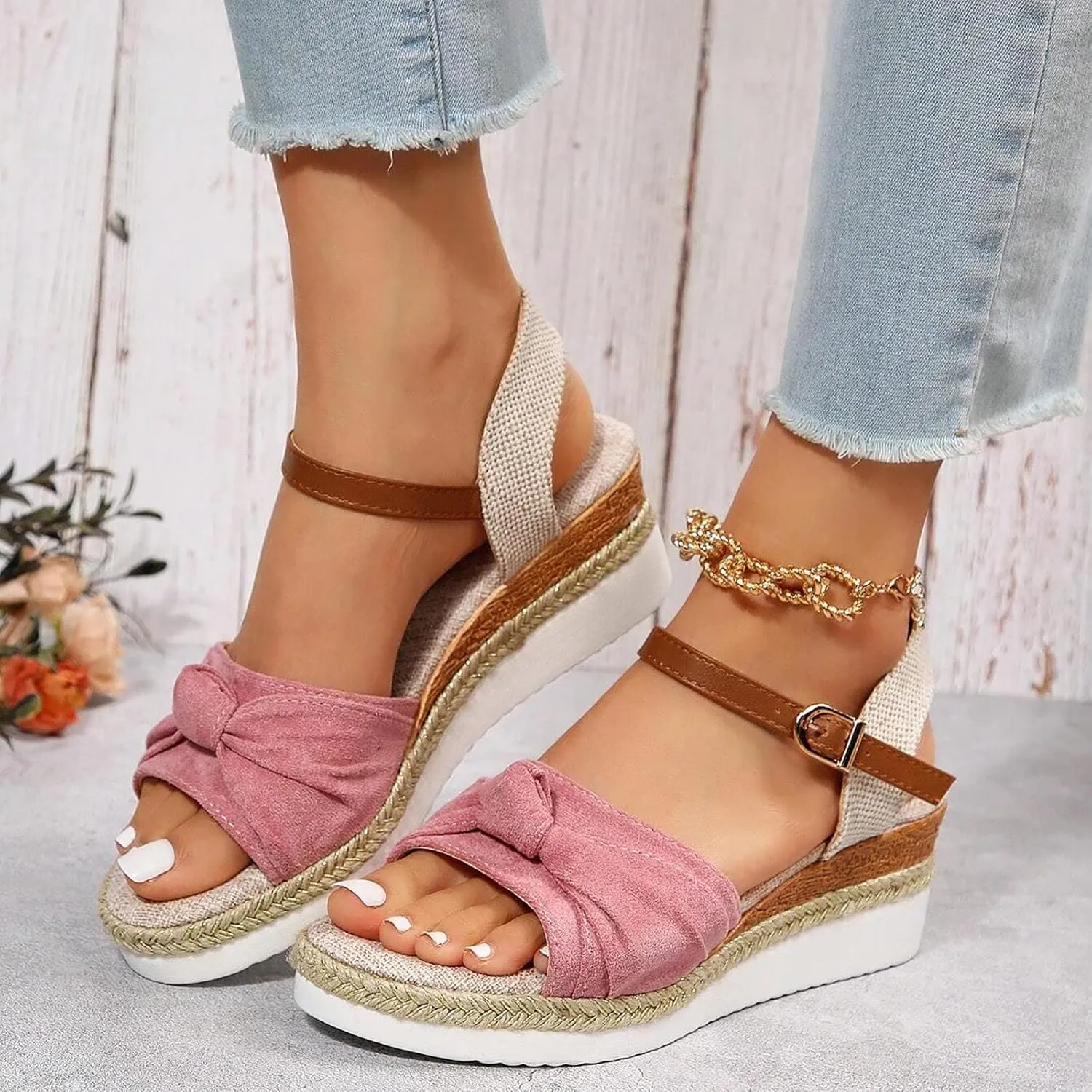 Women's Comfort Orthopedic Sandals: Open Toe Espadrille Wedge Sandals for Women Platform Ankle Strap High Heels Summer Beach Walking Casual Flats Shoes