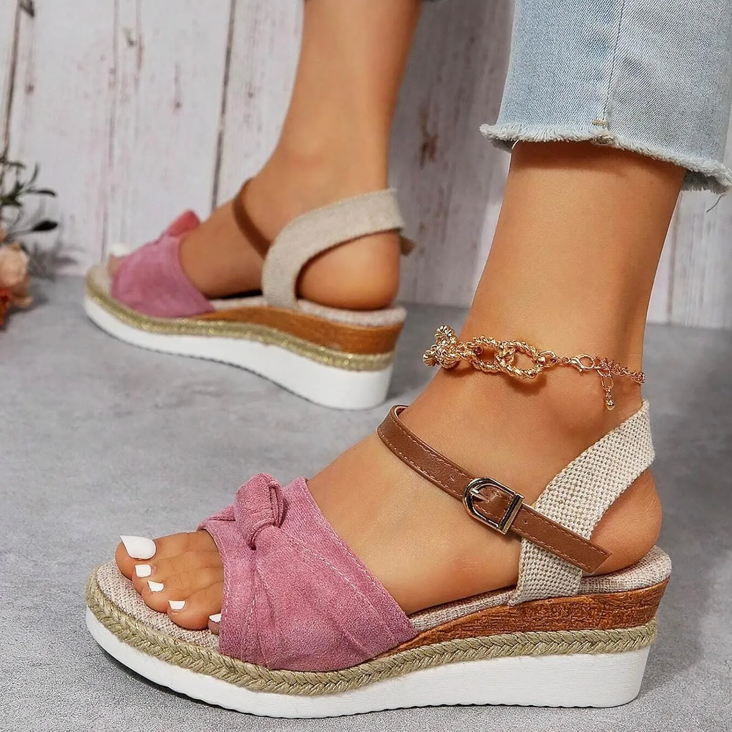 Women's Comfort Orthopedic Sandals: Open Toe Espadrille Wedge Sandals for Women Platform Ankle Strap High Heels Summer Beach Walking Casual Flats Shoes