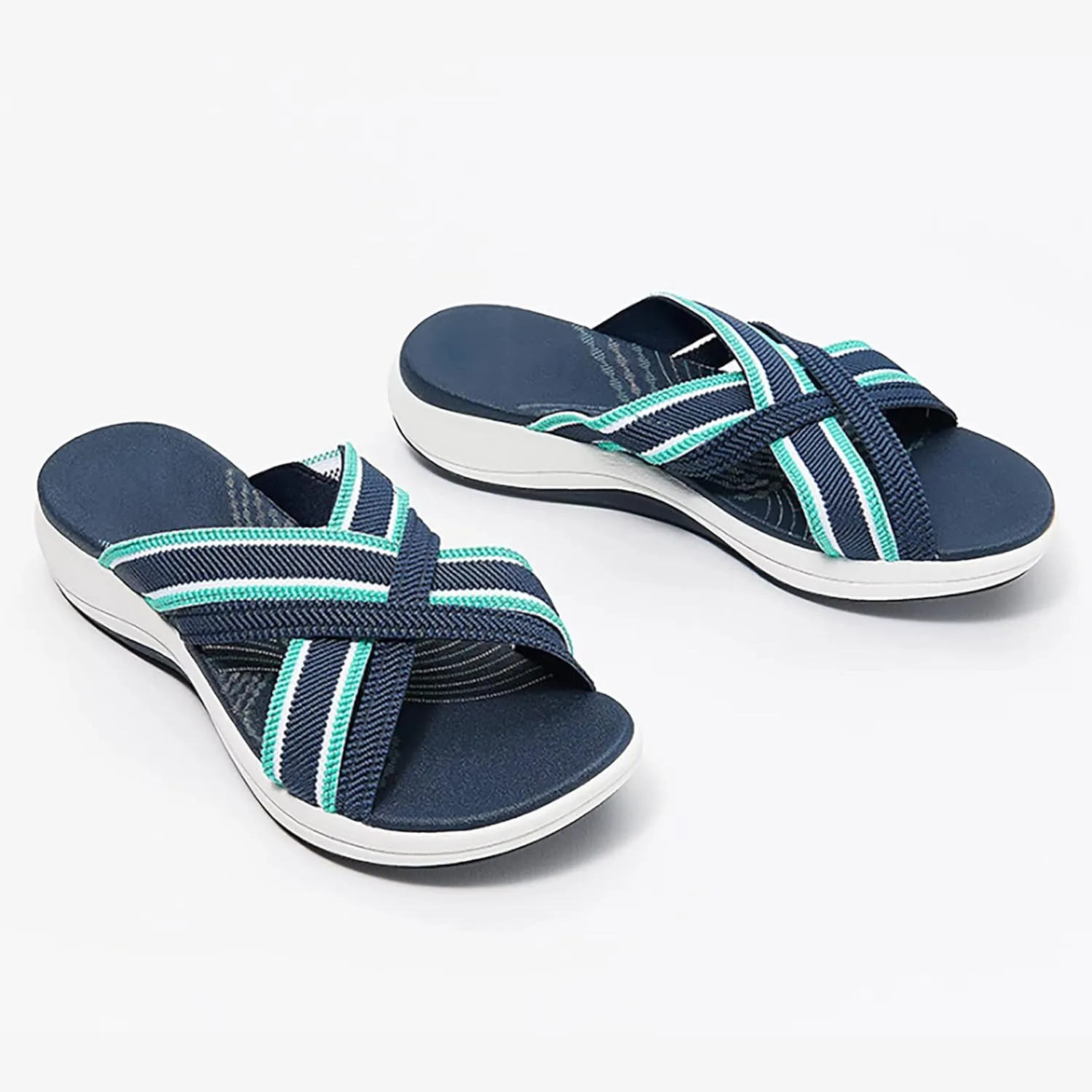 Womens Elastic Cross Straps Sandals Comfortable Wedge Open Toe Correction Slip-on Slippers Summer Casual Trendy Beach Couple Shoes Flip Flops