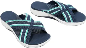 Womens Elastic Cross Straps Sandals Comfortable Wedge Open Toe Correction Slip-on Slippers Summer Casual Trendy Beach Couple Shoes Flip Flops