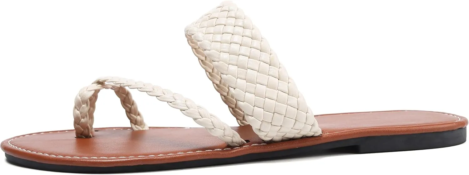 Women's Flat Sandals Casual Summer Sandals Dress Fashion Round Open Flip Flop Thong Sandals