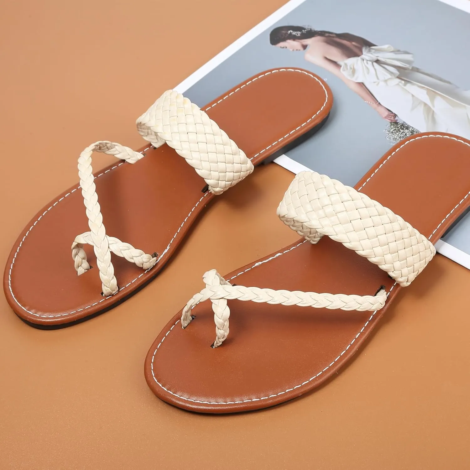 Women's Flat Sandals Casual Summer Sandals Dress Fashion Round Open Flip Flop Thong Sandals