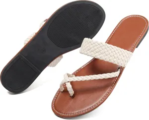 Women's Flat Sandals Casual Summer Sandals Dress Fashion Round Open Flip Flop Thong Sandals