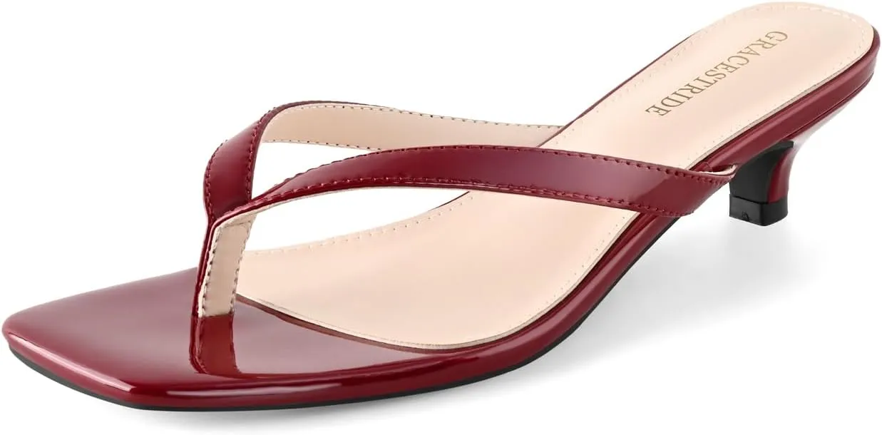 Women’s Flip-Flops Kitten Heels Thong Sandals For Women Square Toe Slip On Fashion Summer Dress Sandals
