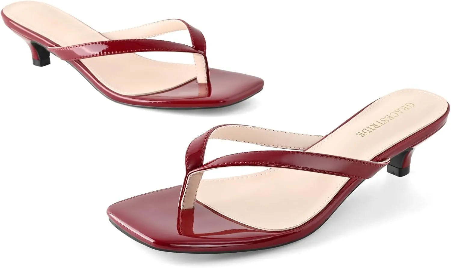 Women’s Flip-Flops Kitten Heels Thong Sandals For Women Square Toe Slip On Fashion Summer Dress Sandals