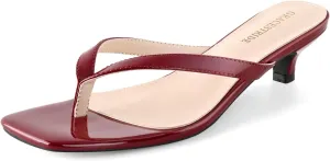 Women’s Flip-Flops Kitten Heels Thong Sandals For Women Square Toe Slip On Fashion Summer Dress Sandals