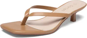 Women's Kitten Heel Sandals Square Toe Slip-On Flip Flop Heels Thong Sandals for Beach Summer