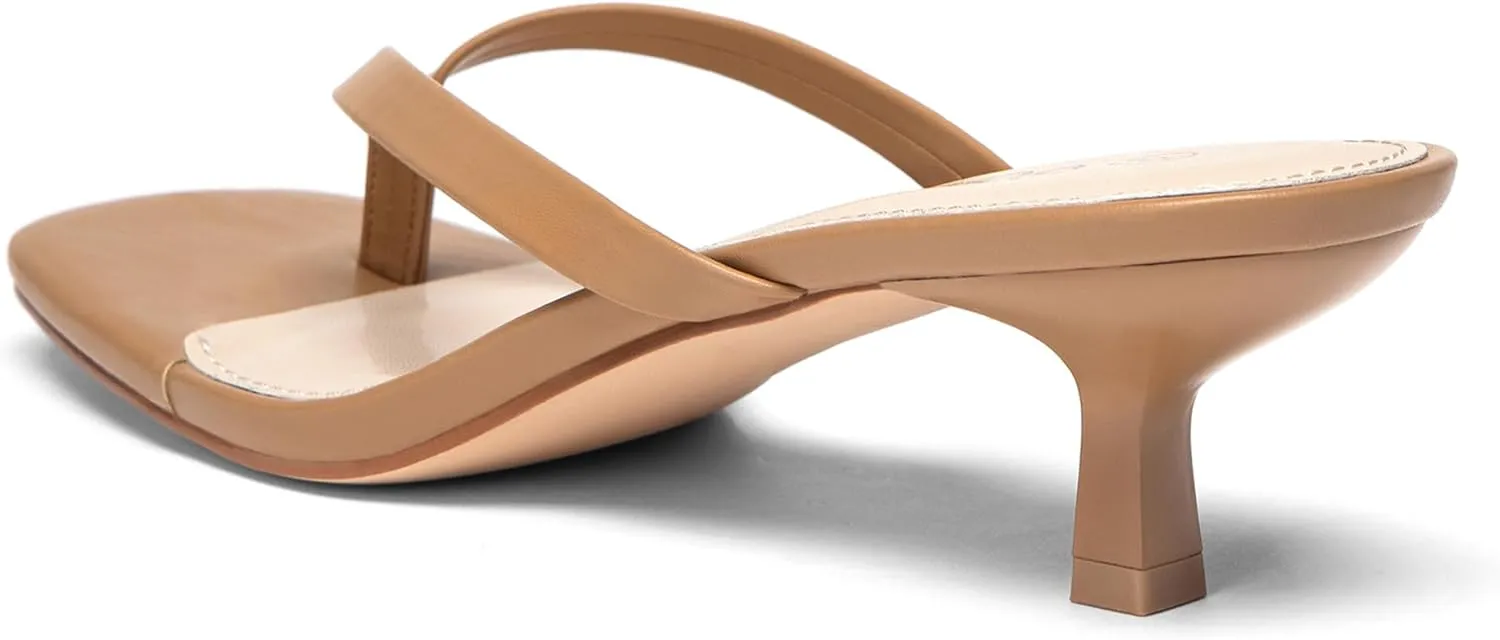 Women's Kitten Heel Sandals Square Toe Slip-On Flip Flop Heels Thong Sandals for Beach Summer
