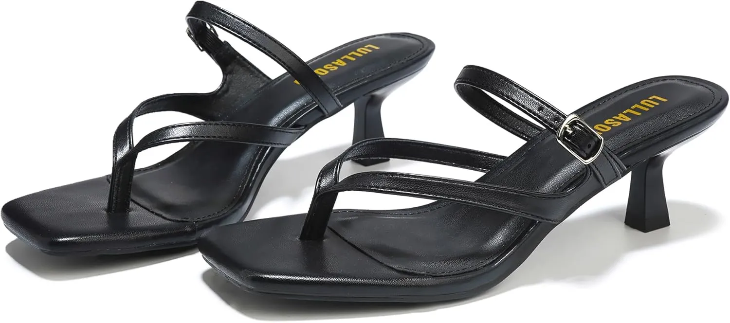 Women's Kitten Heels Sandals Flip Flops Low Heels Slip On Slides 1.8-2 Inch Heeled Square Open Toe Sandals for Women