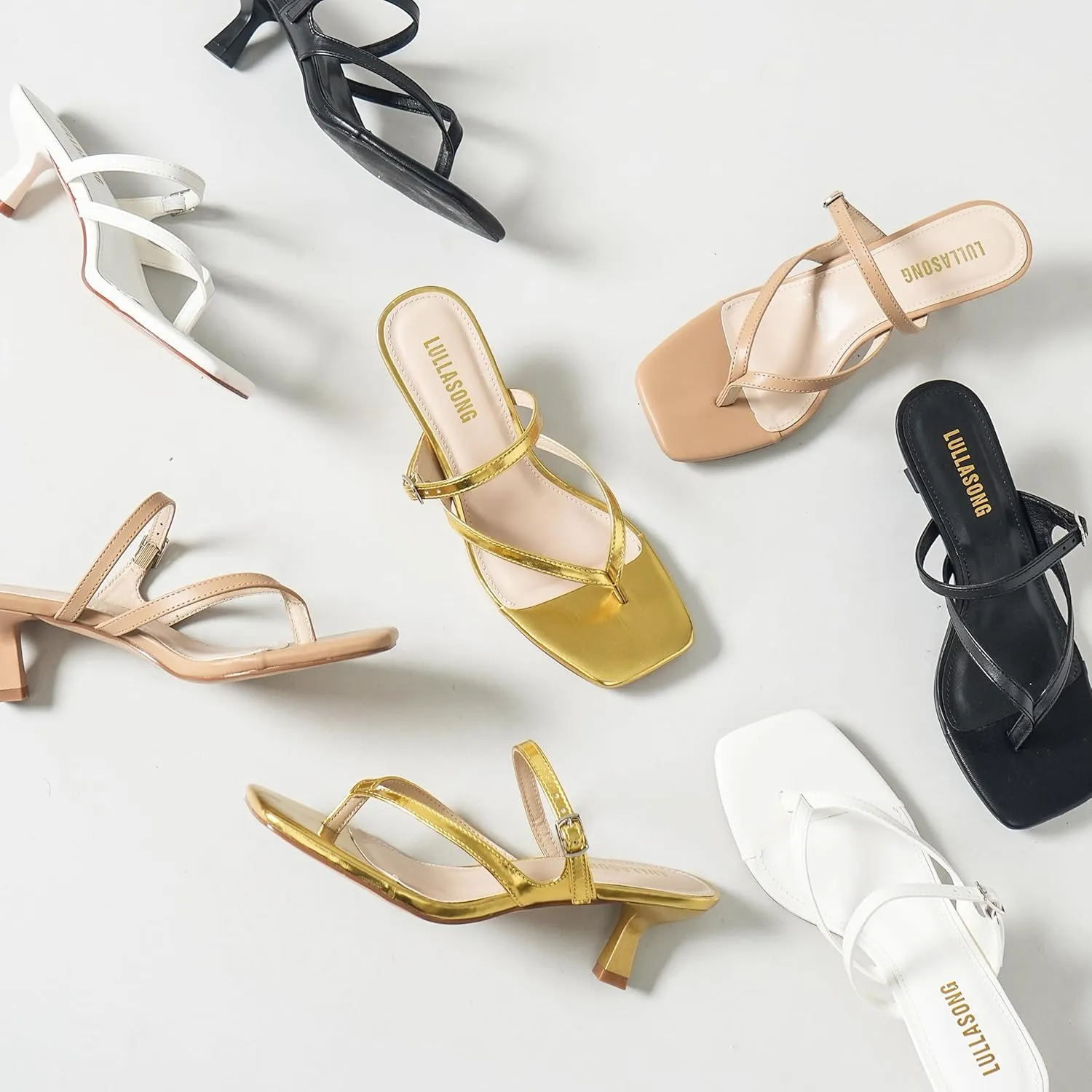 Women's Kitten Heels Sandals Flip Flops Low Heels Slip On Slides 1.8-2 Inch Heeled Square Open Toe Sandals for Women