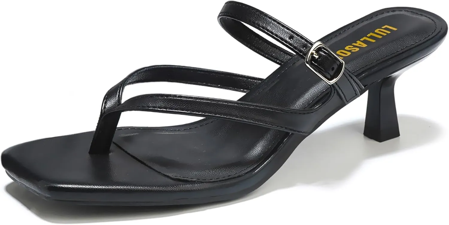 Women's Kitten Heels Sandals Flip Flops Low Heels Slip On Slides 1.8-2 Inch Heeled Square Open Toe Sandals for Women