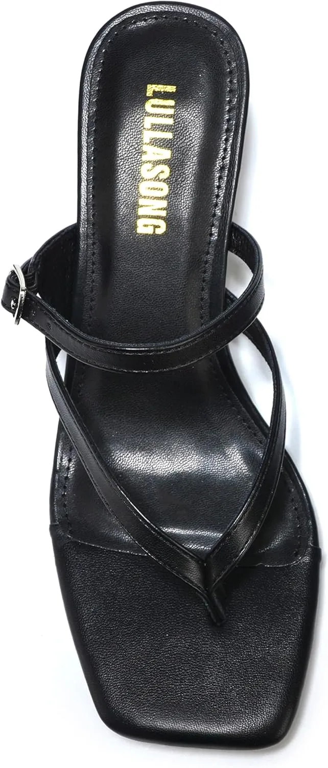 Women's Kitten Heels Sandals Flip Flops Low Heels Slip On Slides 1.8-2 Inch Heeled Square Open Toe Sandals for Women