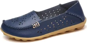 Women's Leather Casual Slipper Loafers Moccasins Driving Shoes Flat Slip-Ons