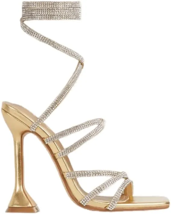 Women's Open Toe High Heel Rhinestone Lace Up Sandals