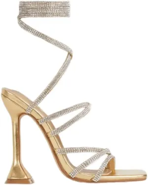 Women's Open Toe High Heel Rhinestone Lace Up Sandals